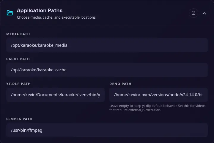 Application Paths settings