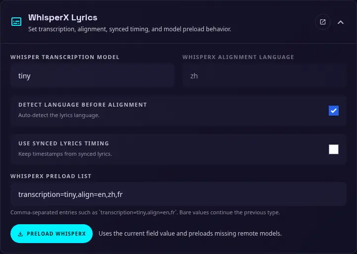 WhisperX Lyrics settings