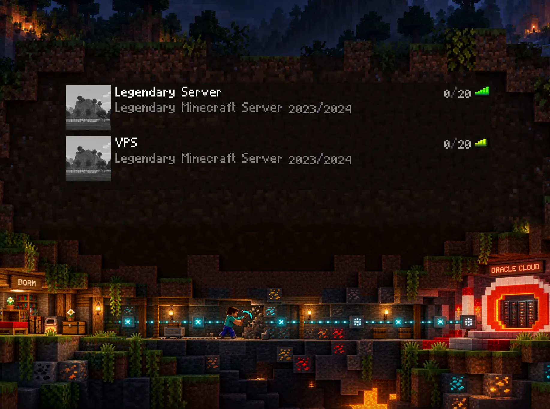 Two Minecraft servers where one is tunneled via Tailscale.